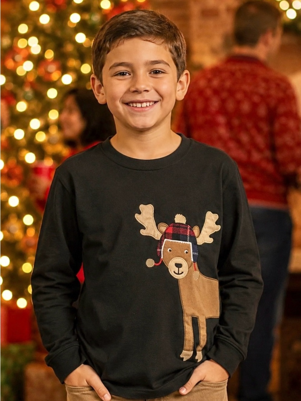 Carters Boys Sz 8 Fleece Pullover Black Moose In Hat Christmas